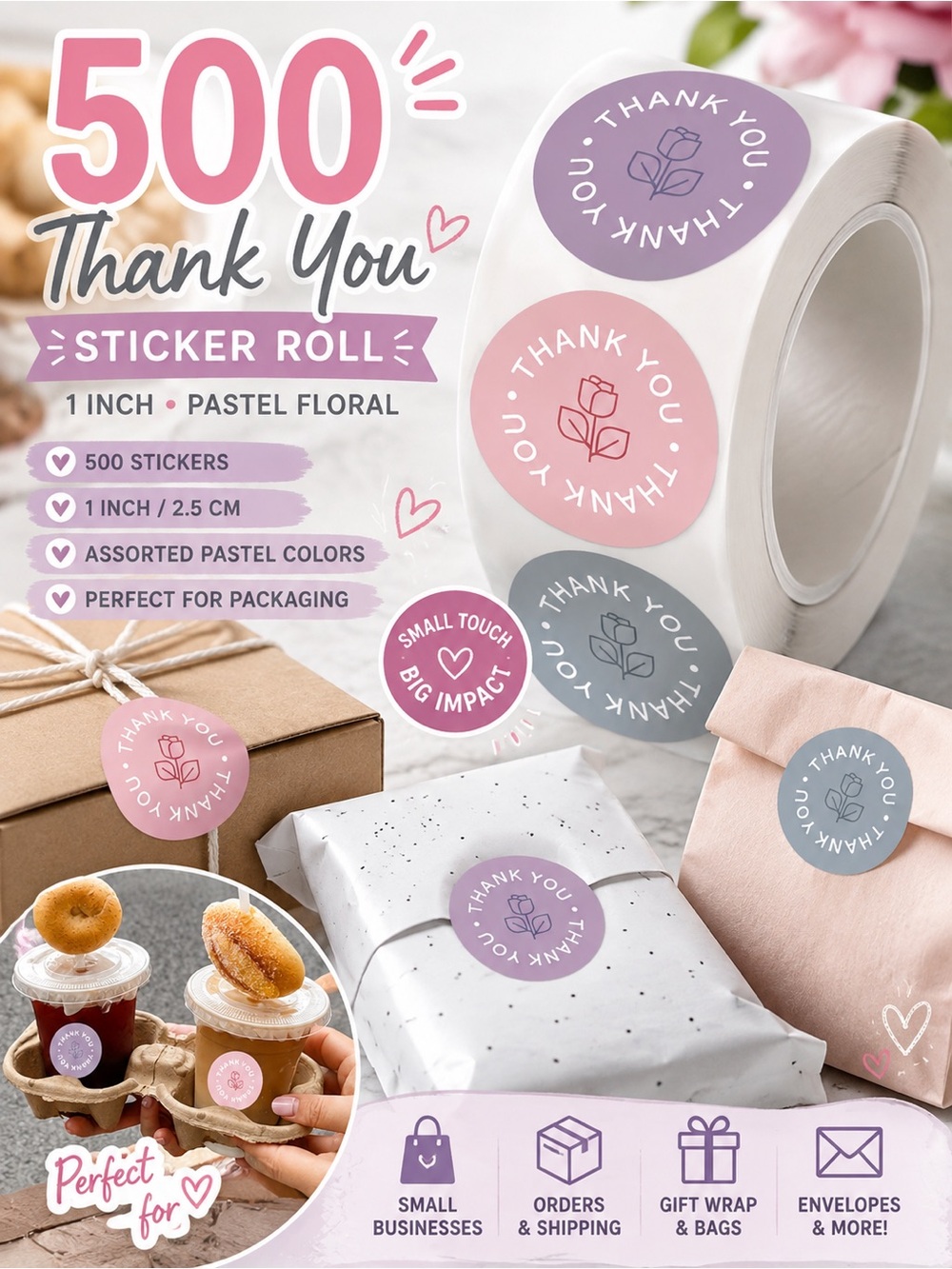Pastel Thank You Stickers Floral Small Business Packaging